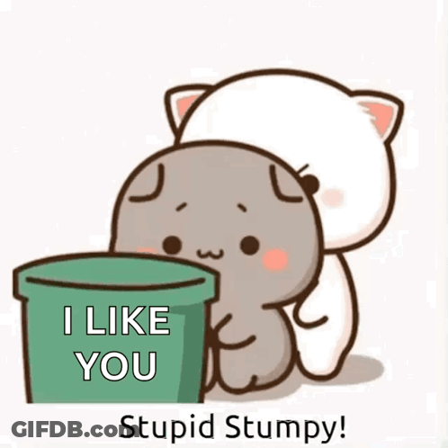 Cat Throwing Rock Into Trash Can Saying I Like You Stupid Stump GIF