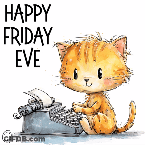 Cat Typing Happy Friday Eve On Typewriter GIF