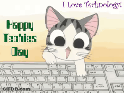 Cat Typing On Keyboard Saying I Love Technology GIF