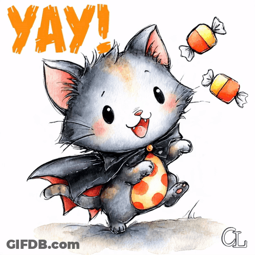 Cat Wearing Bat Cape Saying Yay GIF
