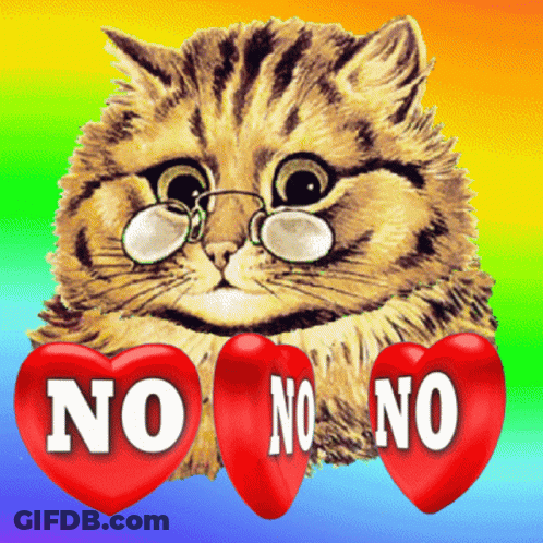 Cat Wearing Glasses Surrounded By Red Hearts Saying No GIF