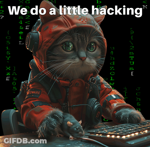Cat Wearing Headphones And Red Jacket We Do A Little Hacking GIF