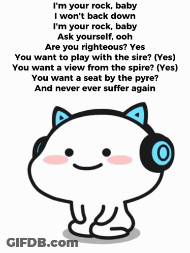 Cat Wearing Headphones Says I'm Your Rock Baby I Won't Back Down GIF