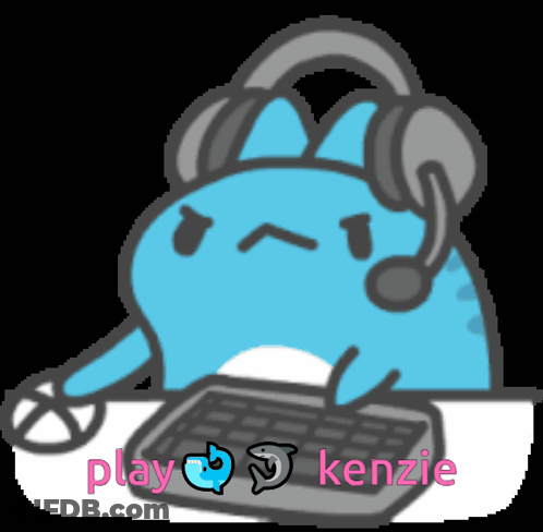 Cat Wearing Headphones With Keyboard Saying Play Kenzie GIF