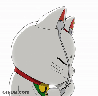 Cat Wearing Headphones With Letter T On Collar GIF