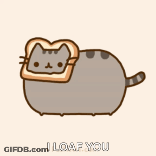 Cat Wearing Loaf Of Bread Saying I Loaf You GIF