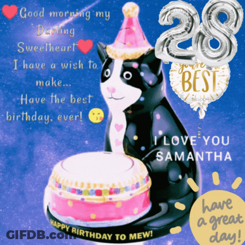 Cat Wearing Party Hat With Cake GIF