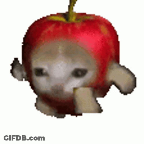 Cat Wearing Red Apple Hat Eating Banana GIF