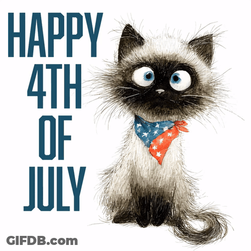 Cat Wearing Red White And Blue Scarf Saying Happy 4Th Of July GIF