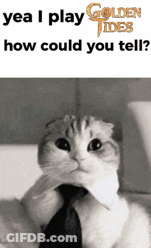 Cat Wearing Tie Saying Yea I Play Golden Tides GIF