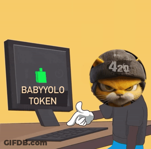 Cat With 420 Hat Pointing At BabyYolo Token GIF