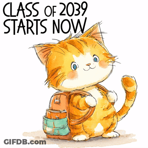 Cat With Backpack Class Of 2039 Starts Now GIF