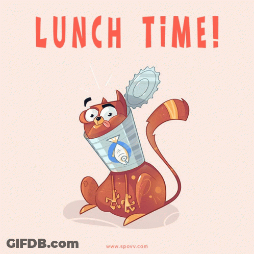 Cat With Can Of Fish Saying Lunch Time GIF