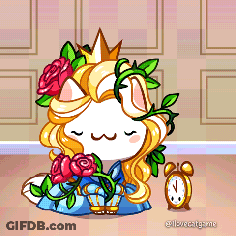 Cat With Crown Holding Roses And Alarm Clock GIF