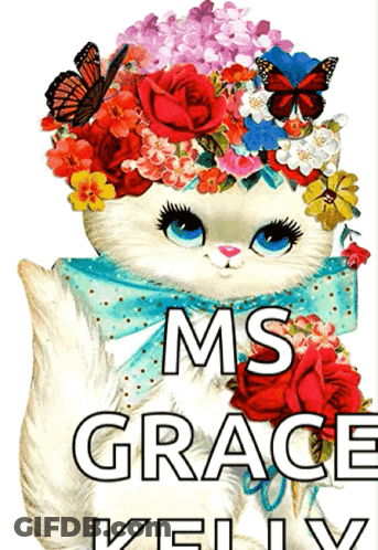 Cat With Flowers And Ms Grace Kelly GIF