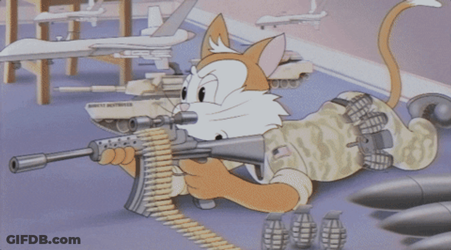 Cat With Gun Shooting Rat GIF