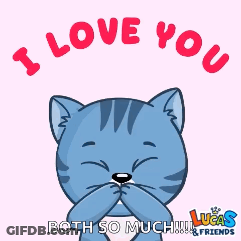 Cat With Heart In Mouth Saying I Love You Both GIF