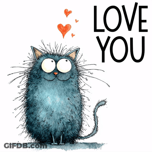 Cat With Hearts Saying Love You GIF