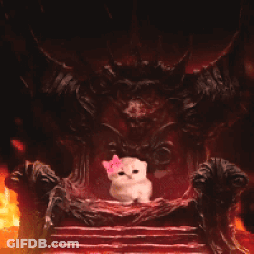 Cat With Pink Bow On Throne GIF