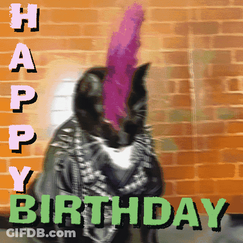 Cat With Pink Mohawk Happy Birthday Card GIF