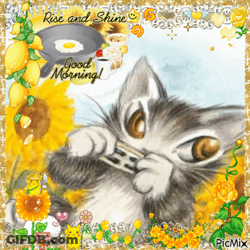 Cat With Rise And Shine Good Morning GIF