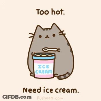 Cat With Spoon And Ice Cream Bucket Too Hot Need Ice Cream GIF