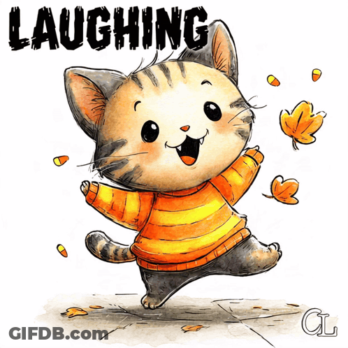 Cat With Word Laughing Above GIF