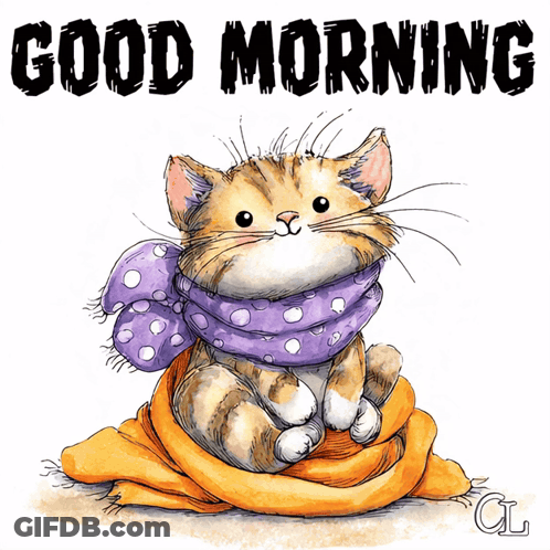 Cat Wrapped In Blanket Saying Good Morning GIF