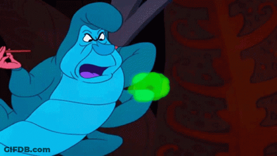 Caterpillar Blowing Smoke At Alice GIF