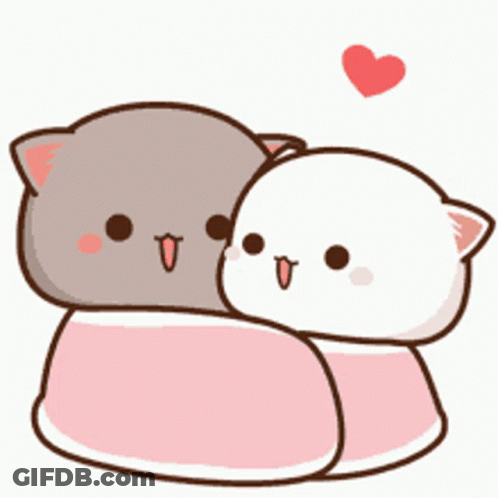 Cats Hugging With Flying Heart GIF
