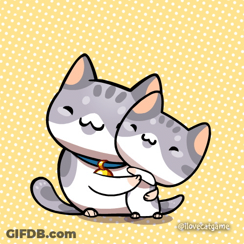 Cats Hugging With Heart Above Saying @Ilovecatgame GIF