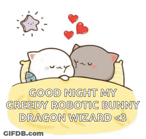 Cats Lying In Bed With Hearts And Good Night Message GIF