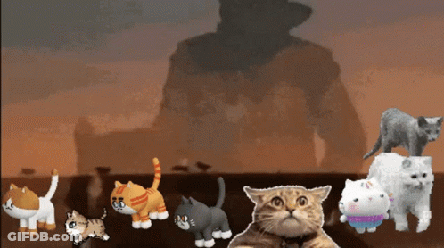 Cats Standing Before Giant GIF