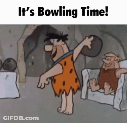 Caveman Holding Bowling Ball And Another Sitting GIF
