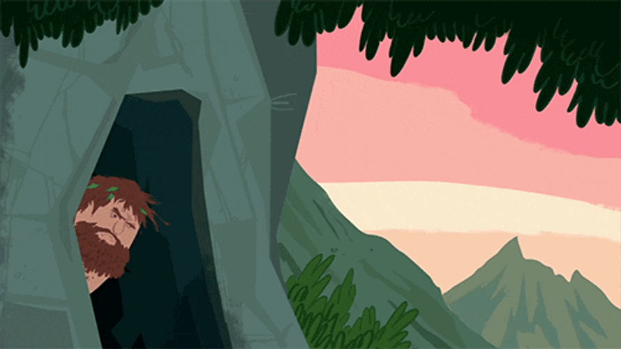 Caveman Peeping From His Cave GIF