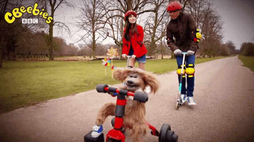 CBeebies Puppet Driving Scooter GIF