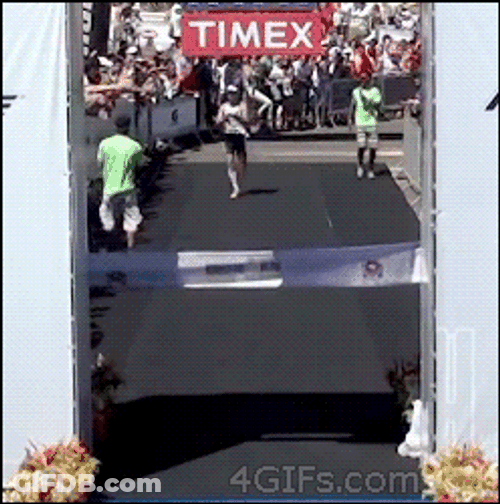 Celebrating Before Finish Line Fail GIF