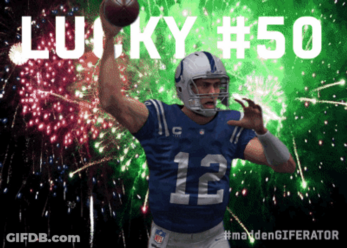 Celebrating Lucky Hashtag 50 Madden Character GIF