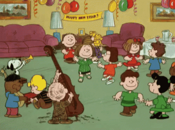 Celebrating New Year Peanuts Charlie Brown With Friends GIF