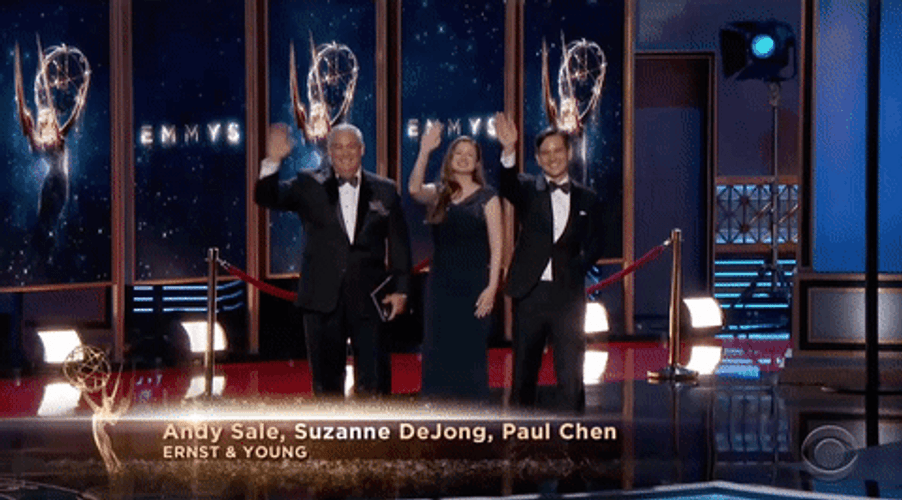 Celebrities Smile And Wave During The Emmy Awards GIF