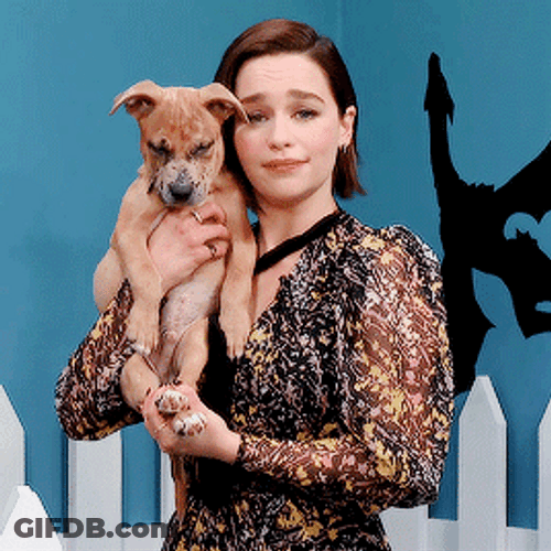 Celebrity Emilia Clarke Carrying Cute Dog GIF