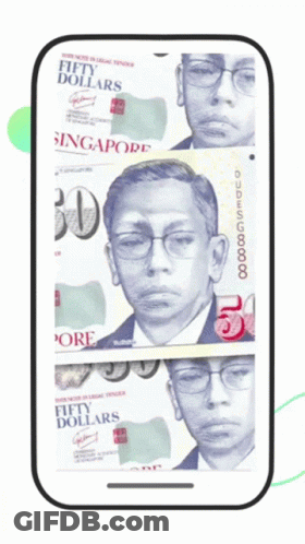 Cell Phone Displaying Stack Of Singapore Fifty Dollars GIF