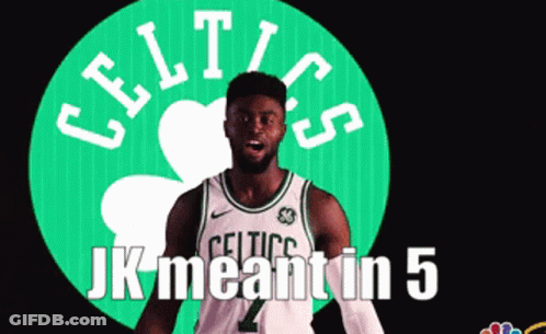 Celtics Basketball Player In Front Of Logo GIF