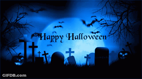 Cemetery Scene Full Moon Happy Halloween GIF