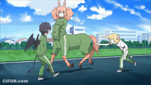 Centaur Pushed By Two Kids GIF