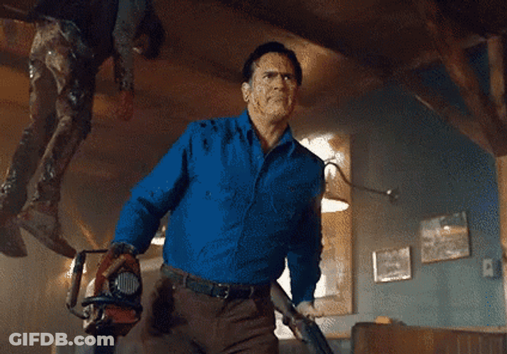Chainsaw Rifle Babe Zombies Ash Evil GIF