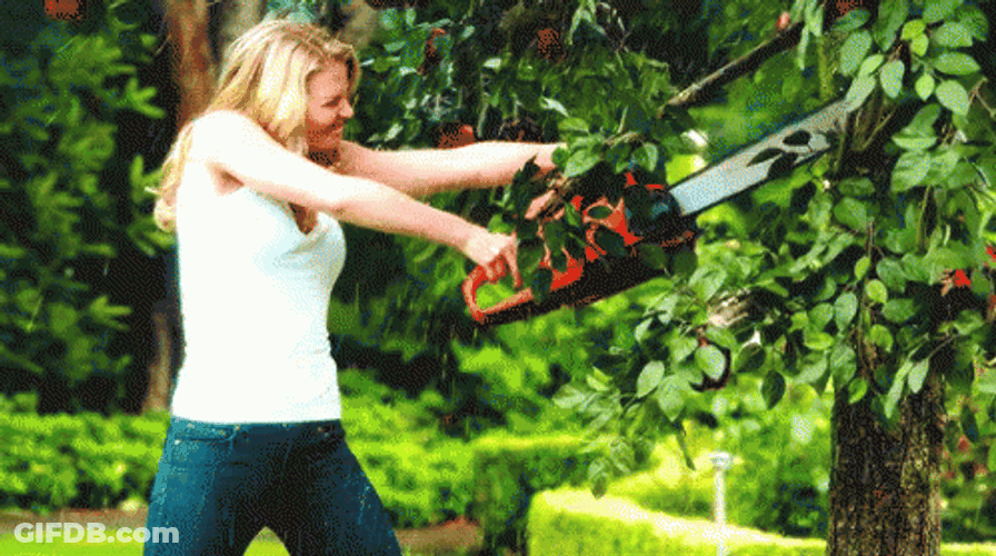 Chainsaw Woman Cutting Garden GIF