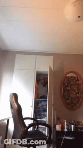 Chair In Front Of Closet With Picture Saying A GIF