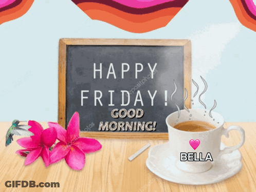 Chalkboard Says Happy Friday Good Morning With Coffee GIF