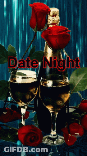 Champagne Bottle Red Roses Wine Glasses Date Night GIF